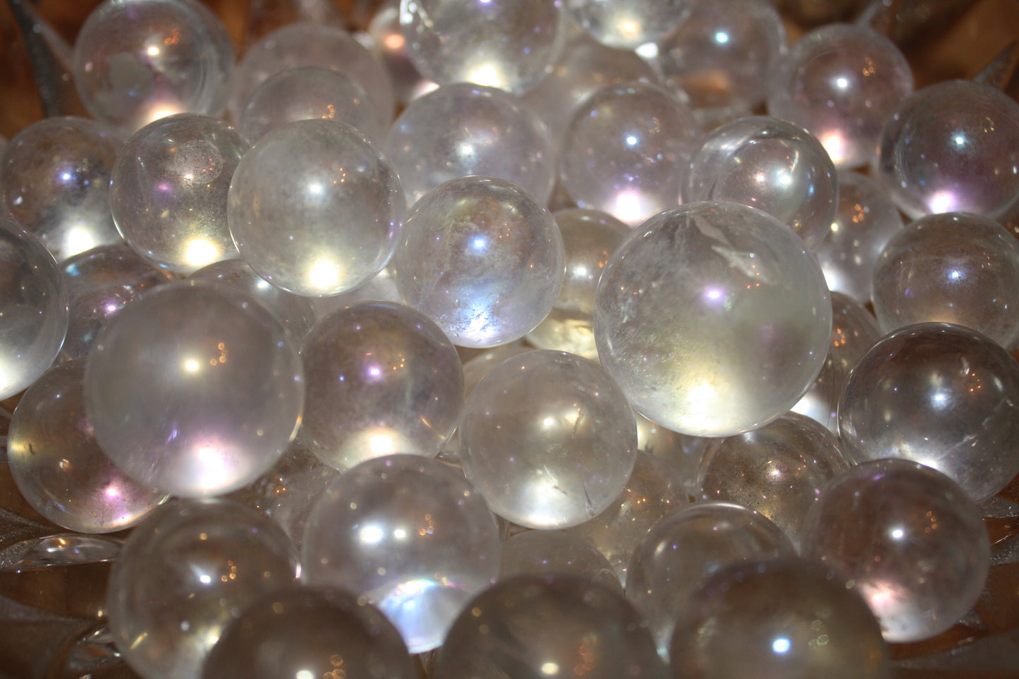 Aura-Coated Clear Quartz Spheres