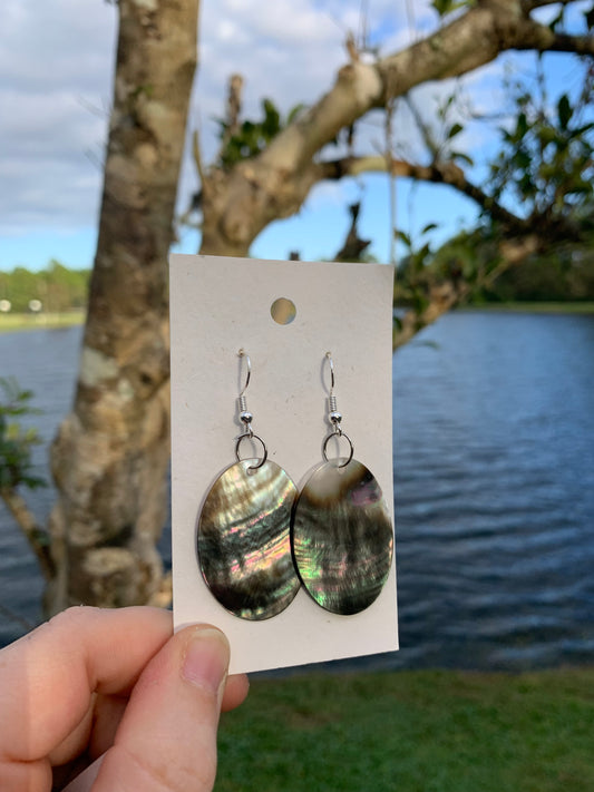 Carved Oval Abalone Shell Earrings