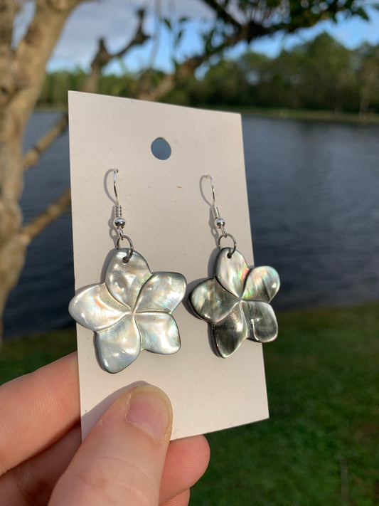 Carved Abalone Flower Earrings