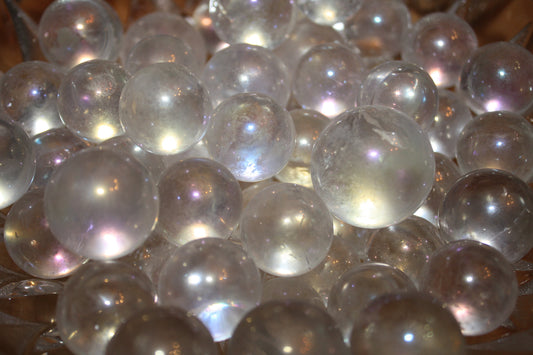 Aura-Coated Clear Quartz Spheres