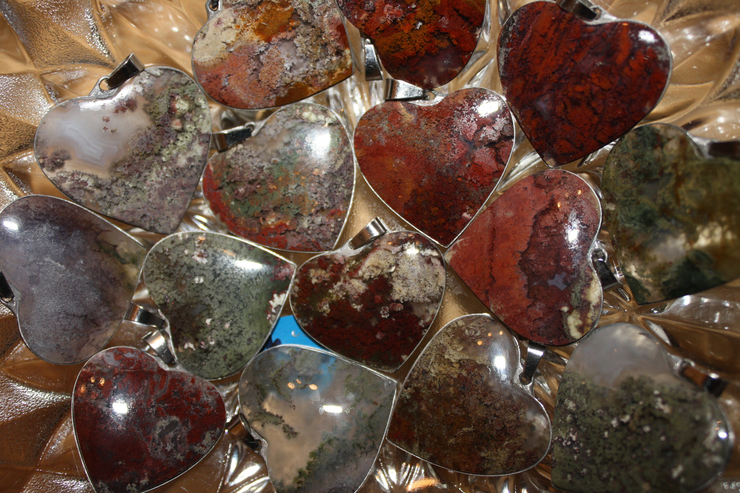 Moss Agate Heart Pendants