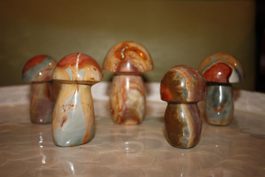 Polychrome Jasper Mushroom Carvings